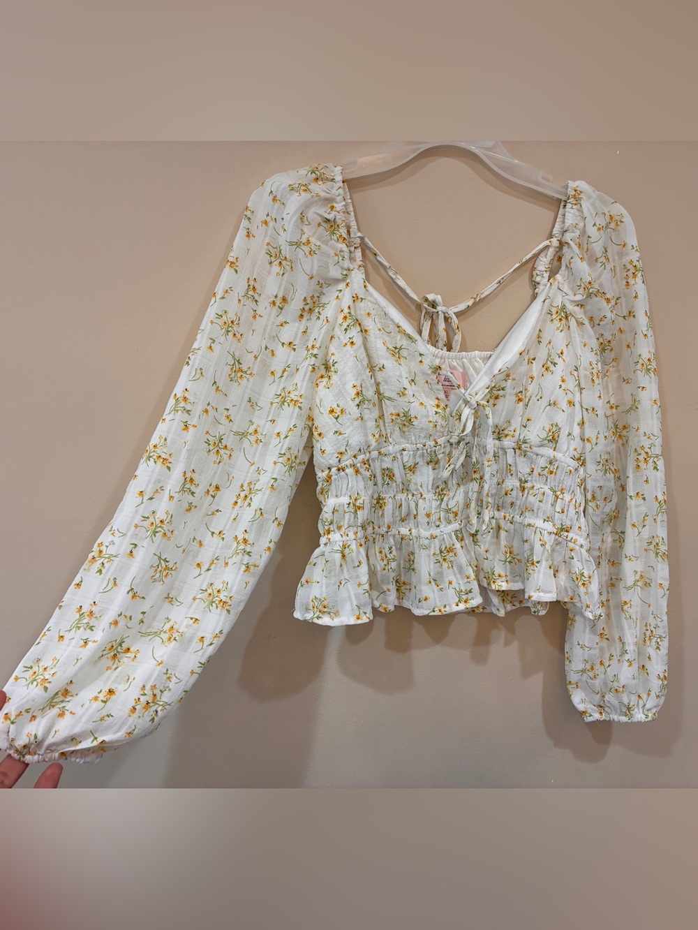 Dizzy Lizzy Floral Peplum Tie-Front Blouse - White/Yellow